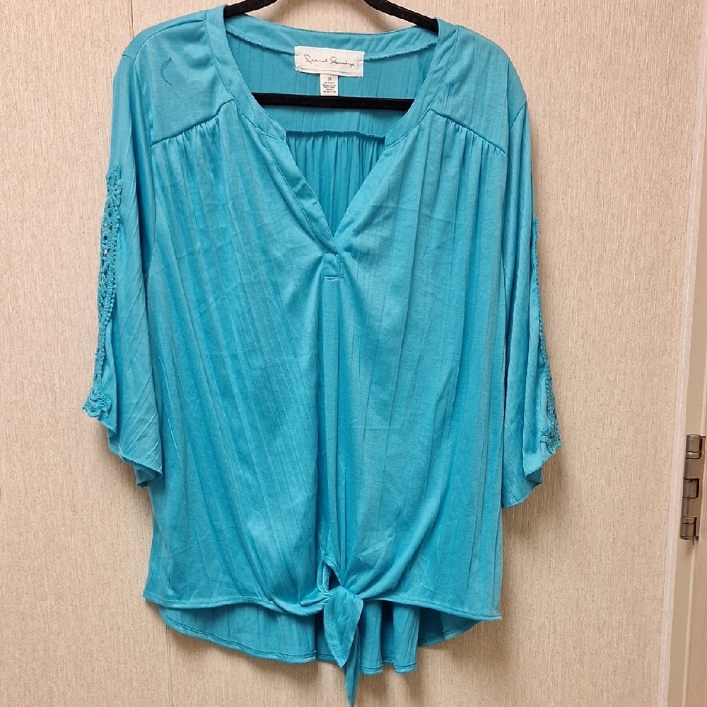 Turquoise Blouse with Tie Front